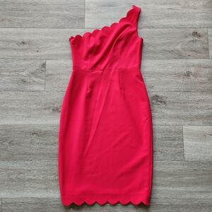 Maggy London One Shoulder Scalloped Pink Dress Womens 6 Cocktail